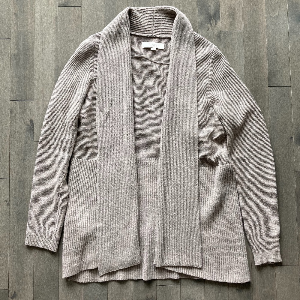 Ann Taylor LOFT grey-taupe wool blend cardigan